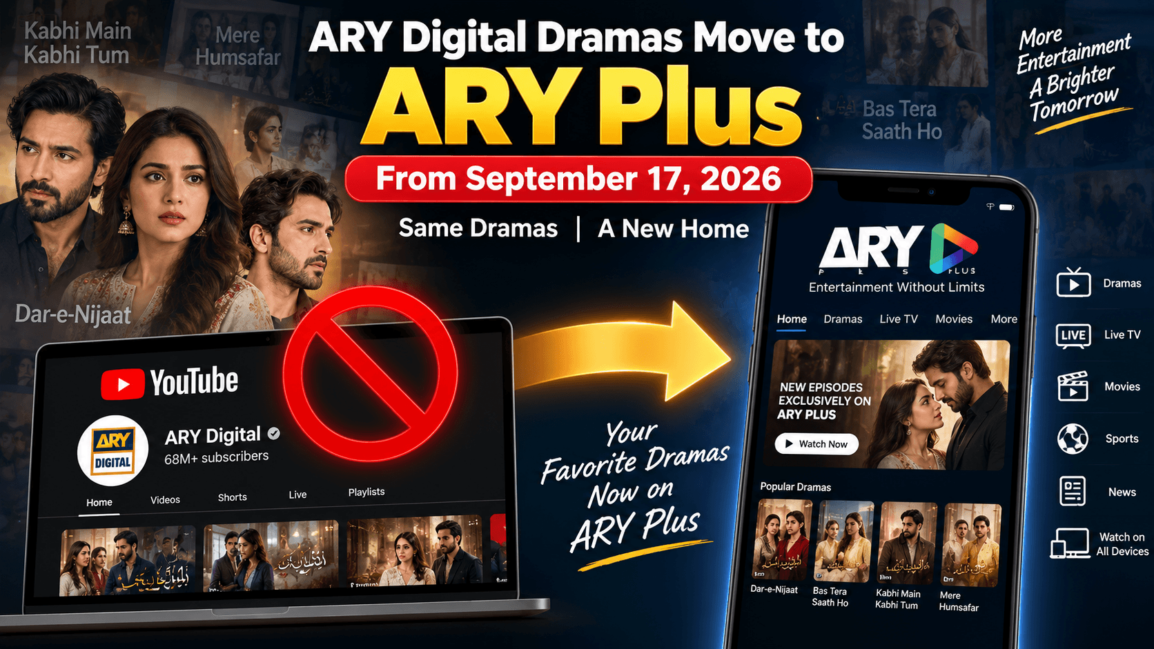 ARY Plus ARY Digital dramas leaving YouTube September 17 2026