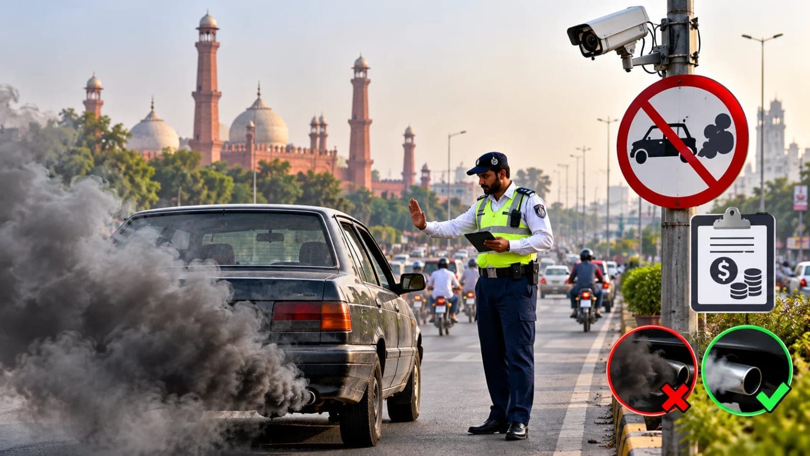 Lahore smoke-emitting vehicle ban 2026 and Punjab traffic police emission testing crackdown