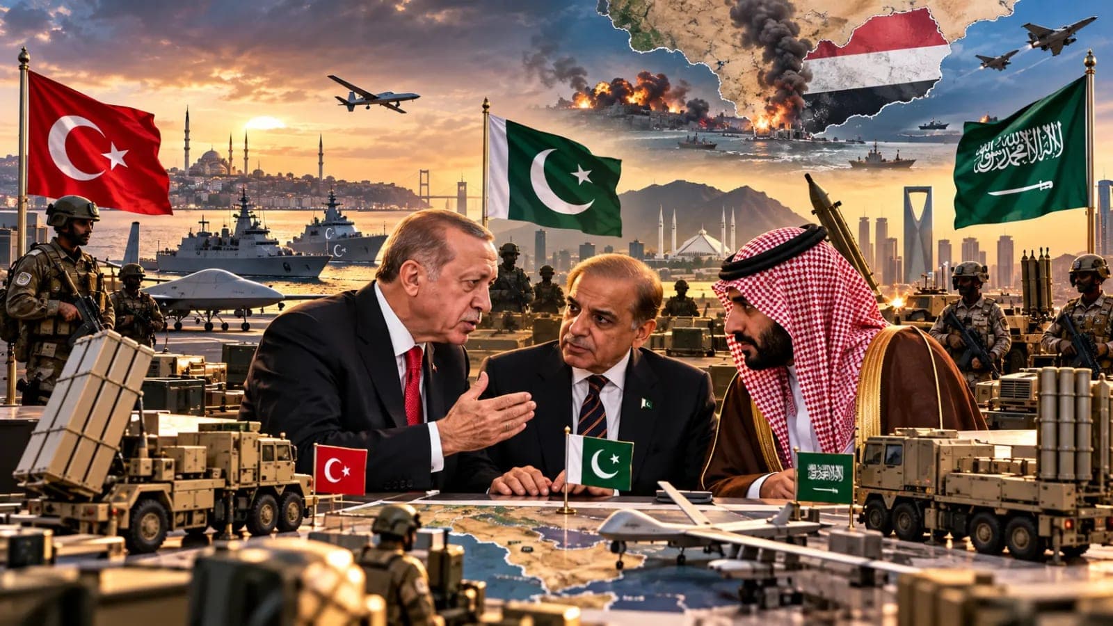 Turkey and Yemen conflict 2026 showing diplomatic and defensive military cooperation between Turkey, Pakistan and Saudi Arabia