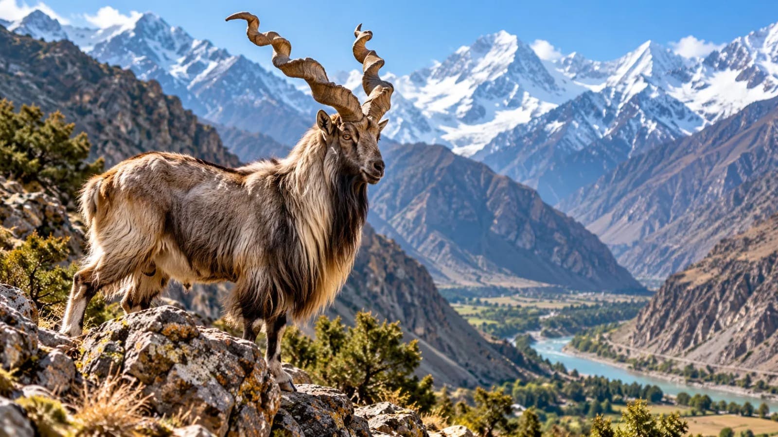 KP markhor hunting permits 2026 featuring a wild markhor in the mountains of Chitral, Khyber Pakhtunkhwa