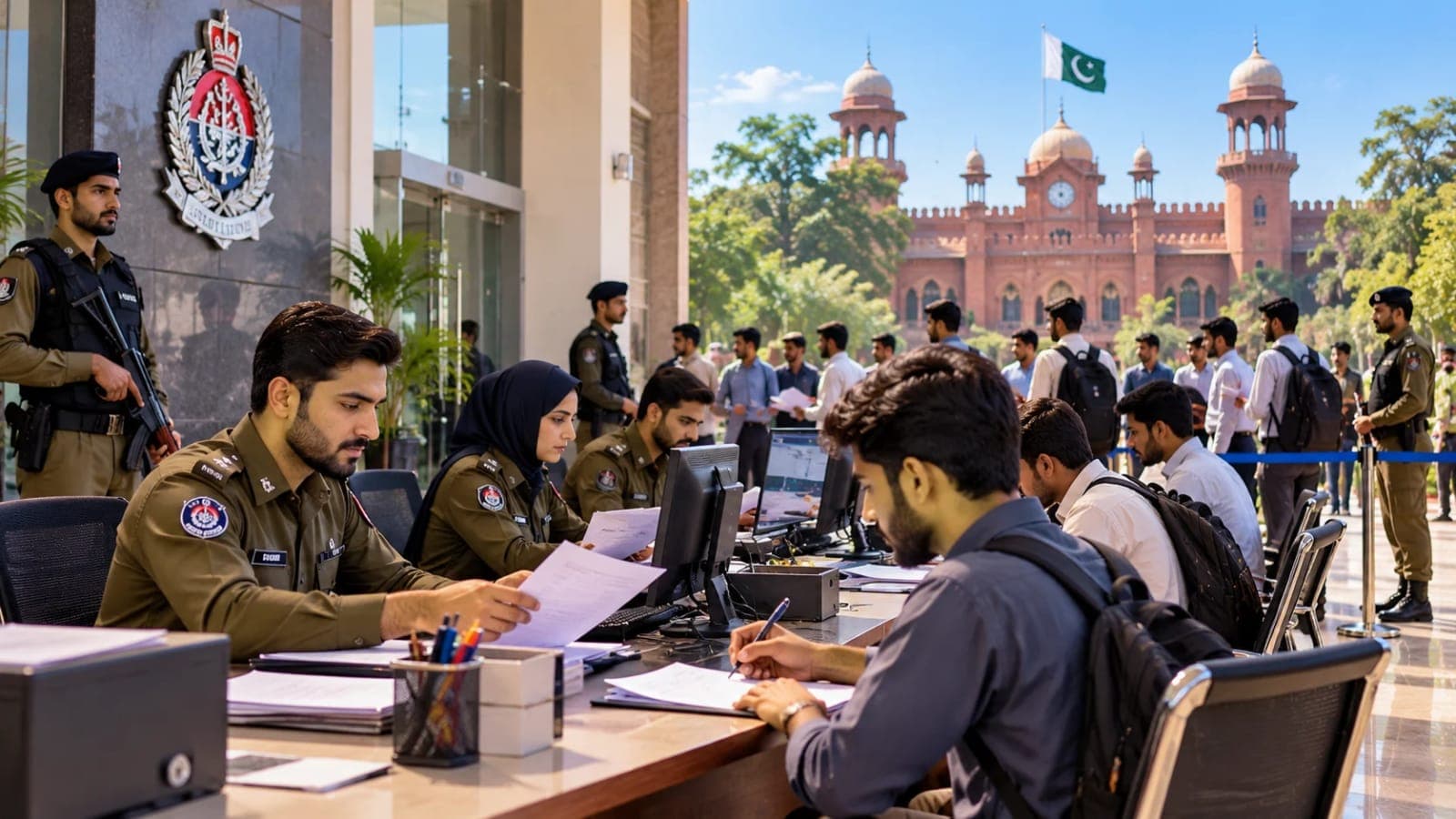 Punjab Police Intelligence Officer Jobs 2026 showing a professional recruitment setting at a government office in Lahore