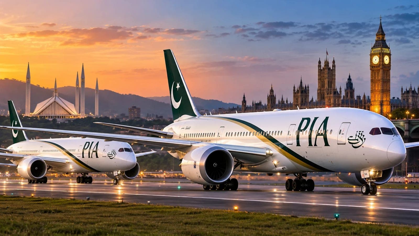 PIA Boeing 787 Dreamliners 2026 showing a modern widebody aircraft at a Pakistani international airport