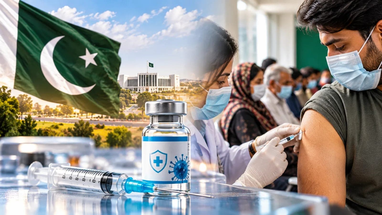 A health worker preparing an injection while flu vaccines Pakistan supply is debated after Health Minister Mustafa Kamal rejected shortage reports in Islamabad