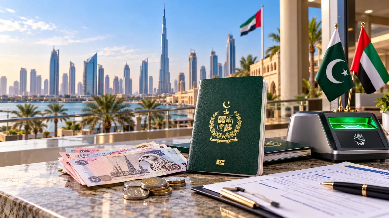 Pakistani e-passport UAE fees 2026 showing Pakistan electronic passport and Dubai Abu Dhabi application information