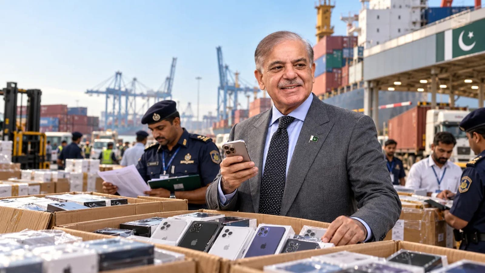 Pakistan mobile phone advance tax reduction 2026 showing imported smartphones, Pakistan flag and tax documents