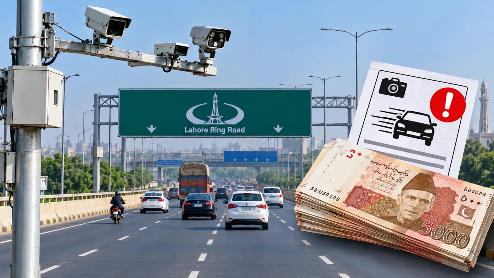 Lahore Ring Road traffic police monitoring vehicles following increased fines for underage driving, speeding and driving without a licence