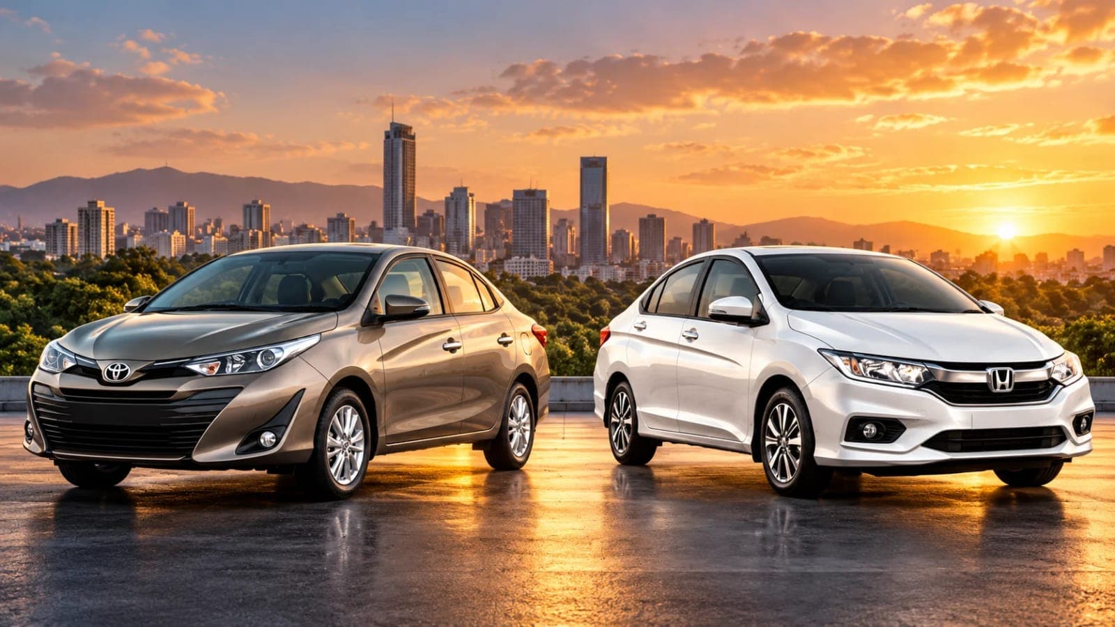 Toyota Yaris Honda City comparison showing the two sedans and their running cost figures for Pakistani buyers