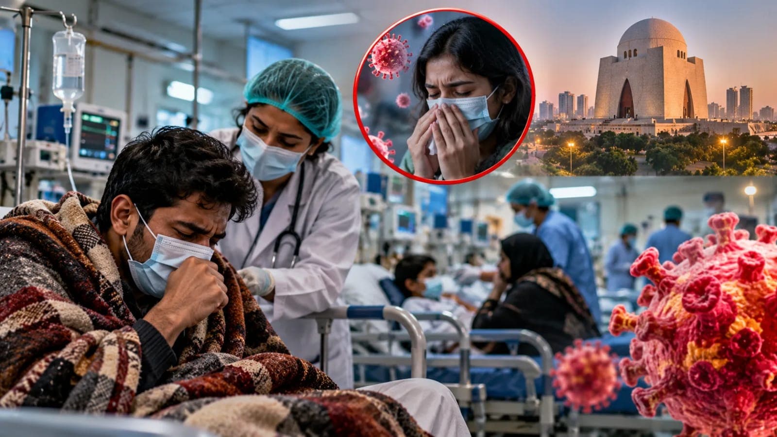 Karachi flu cases H1N1 warning hospital patients waiting for flu treatment in Karachi