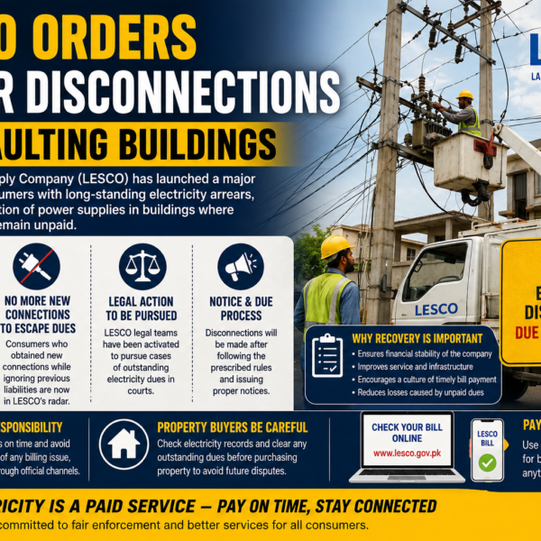 LESCO Orders Power Disconnections in Defaulting Buildings