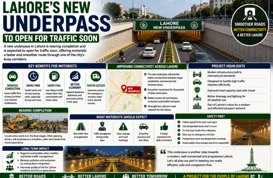 Lahore’s New Underpass to Open for Traffic Soon