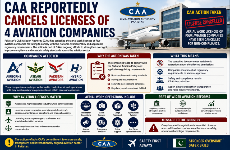 CAA Reportedly Cancels Licenses of 4 Aviation Companies