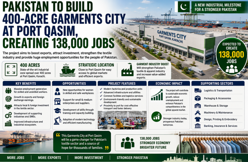 Pakistan to Build 400-Acre Garments City at Port Qasim, Creating 138,000 Jobs